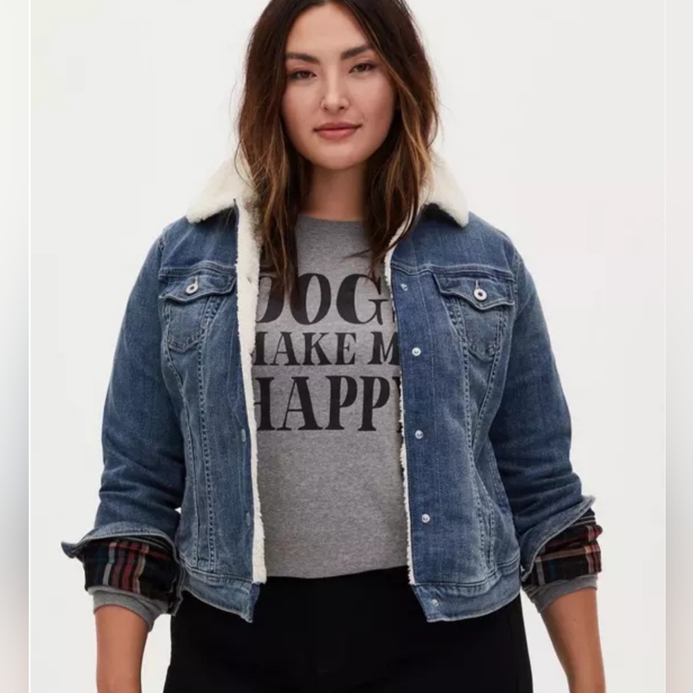 Torrid Denim Faux Fur Trim Trucker Jacket Sz 1(14/16) nwt